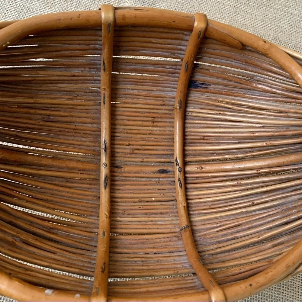Vintage Handmade Bamboo Rattan Gathering Egg Basket Boho Farmhouse